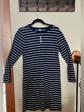 Old Navy Striped Navy and White Long-Sleeve Dress Sz L NWT